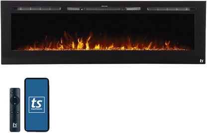Touchstone Smart Electric Fireplace-The Sideline 72" Wide-in Wall Recessed