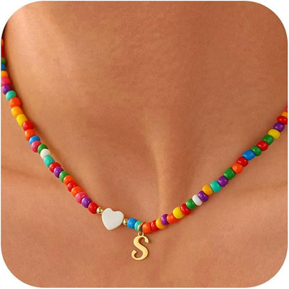 Colorful Initial Necklaces for Girls Women Kids - Teen Girls Gifts Trendy Beaded Initial Necklace Dainty Letter Gifts Choker Necklace for Girl Jewelry