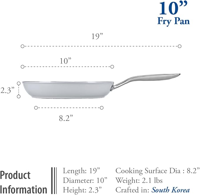 TECHEF - CeraTerra Ceramic Nonstick Frying Pan Skillet, (PTFE, PFAS, and PFOA Free), Dishwasher Oven Safe, Stainless Steel Handle, Induction-Ready, Made in Korea (10-in)
