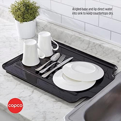 Copco Large Black Drain Board Fits Under Any Large Dish Rack to Catch Water or for Larger Pots Alone, Angled Base Allows for Self Draining with Raised Ribs to Prevent Water from Puddling