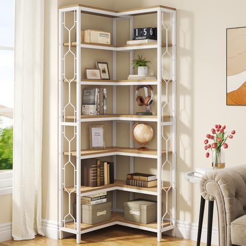 Tribesigns Corner Shelf, 7-Tier Industrial Corner Bookshelves and Bookcases
