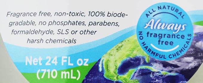 Fragrance Free, Free & Clear, Liquid Dish Soap, 12 Pk/ 24 oz (288 Fl Oz) |For Environmental Sensitivities (MCS, EI, free of MI, Sulfate, SLS) Sensitive Skin, Plant Based, Unscented