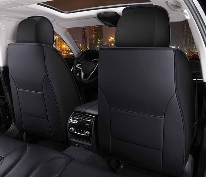 Comfortable Leather Auto Car Seat Covers 5 Seats Full Set Universal Fit (Black & Pink