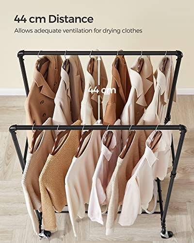 SONGMICS Heavy-Duty Clothes Rack, Double-Rod, Metal Frame on Wheels