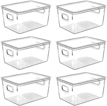 Clear Plastic Storage Bins with Lids, Perfect for Kitchen Organization or Pantry Organization and Storage, Stackable Fridge Organizer Bins, Storage Containers for Organizing, Cabinet Organizers