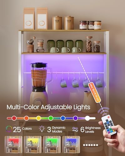 VASAGLE Coffee Bar with LED Lights, 31.5 Inches Bakers Rack