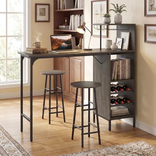 COSTWAY 3 Pieces Bar Table and Chair Set, Industrial Pub Table & Stools