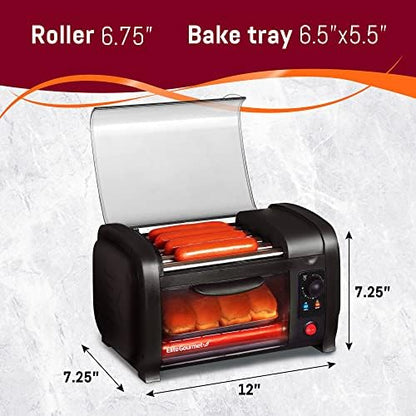 Elite Gourmet EHD-051B Hot Dog Toaster Oven, Steel Rollers, 4-Bun, Black