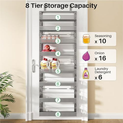 SNTD 8 Tiers Over the Door Organizer, 17" W x 6" D x 69" H, Grey