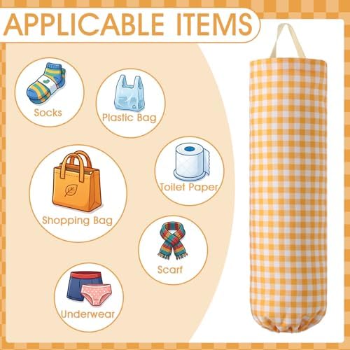 Gingham Plastic Bag Holder for Grocery Bag, Yellow