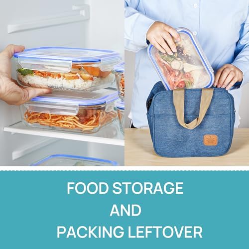 Vtopmart 5 Pack 35oz Glass Food Storage Containers with Lids, Blue