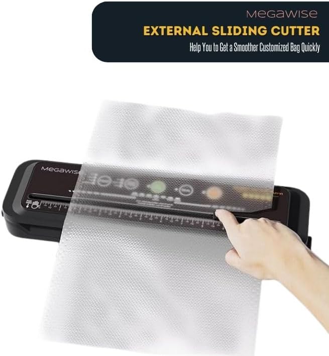 MEGAWISE Vacuum Sealer Machine for Food Storage with Sealer Bags | Automatic Food Sealer for Sous Vide | Compact Design with Built-in Cutter | Works with All Food Types | Easy to Clean (Grey)