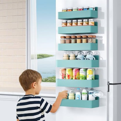 Mystozer Magnetic Spice Rack for Refrigerator Blue, 6 Pack