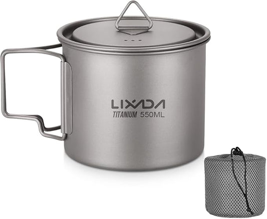 Lixada Titanium Pot, Lightweight Camping Pot Titanium Cup Titanium Backpacking Pot with Portable Foldable Handles for Outdoor Camping Hiking Backpacking