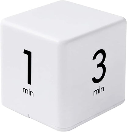 Feilifan Cube Timer - Kids ADHD Productivity Workout Flip Timer for StudyTime & Classroom - Countdown Management Settings 1, 3, 5, 10 Minutes, White