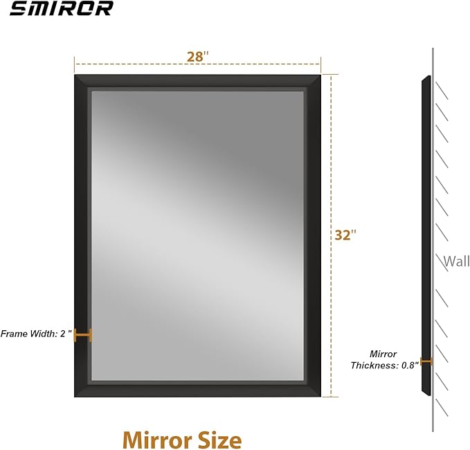 SMIROR Matte Black Bathroom Mirror