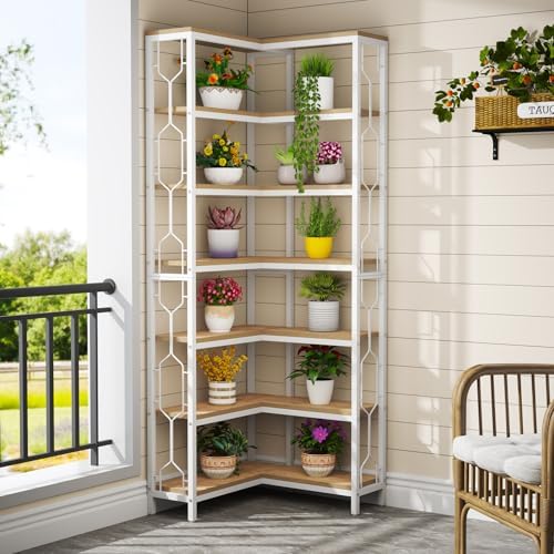 Tribesigns Corner Shelf, 7-Tier Industrial Corner Bookshelves and Bookcases
