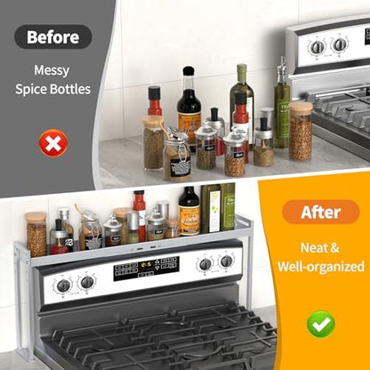 Over Stove Spice Rack, Expand 27 to 33 Inch Stove Shelf,Silver
