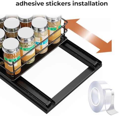 Mystozer Pull Out Spice Rack Organizer for Cabinet, Slide Out Spice Racks, Easy to Install Spice Cabinet Organizers, 8.46" Wx10.43 Dx3.44 H, 1 Drawer 1 Tier(Black)