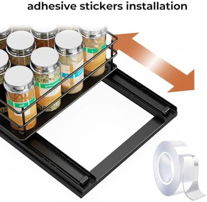 Mystozer Pull Out Spice Rack Organizer for Cabinet, Slide Out Spice Racks, Easy to Install Spice Cabinet Organizers, 8.46" Wx10.43 Dx3.44 H, 1 Drawer 1 Tier(Black)