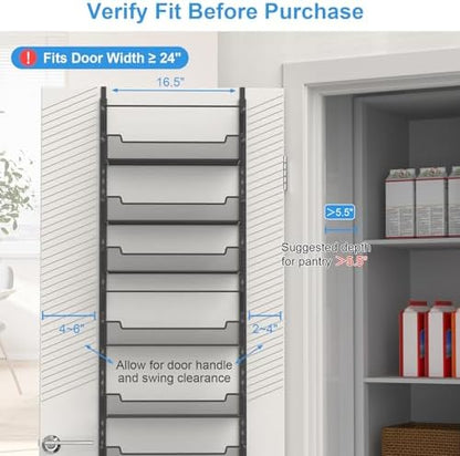 VyGrow Over the Door Pantry Organizer, 8-Tier Over the Door Organizer with Adjustable Basket, Pantry Door Organization for Pantry Kitchen Storage Room Spice Rack, Black