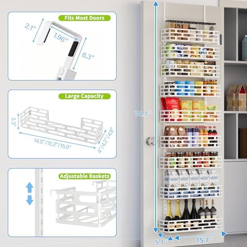 9-Tier Over Door Pantry Rack, Heavy Duty Metal Hanging Storage Organizer for Kitchen, White