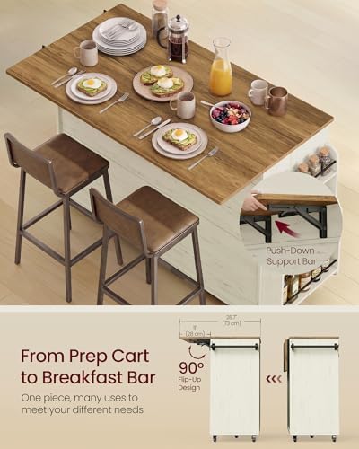 VASAGLE Mobile Kitchen Island with Trash Can Storage, Drop Leaf
