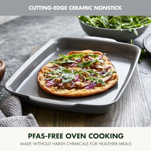 GreenPan Premiere Ovenware Healthy Ceramic Nonstick 13" x 9" Quarter Sheet Baking Pan, PFAS-Free, Warp-Free Bakeware, Durable Quick Heating, Oven & Broiler Safe to 600F, Dishwasher Safe, Gray