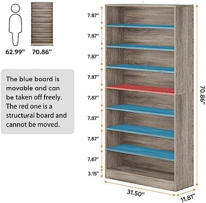Tribesigns Tall Shoe Cabinet, 9 Tiers 40-45 Pairs Heavy Duty Wood Freestanding Shoe Storage Cabinet, 70.8'' Tall Shoe Cabinet with Open Storage for Entryway (1, Beige Gray)