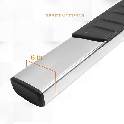 [Pair] 6 Inch Chrome Stainless Running Boards Side Step Bars Compatible with 07-19 Chevy Silverado/GMC Sierra Extended Cab