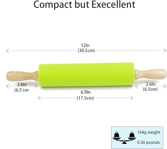 Silicone Rolling Pin for Baking Non-stick Rolling Pin Dough Roller Wooden