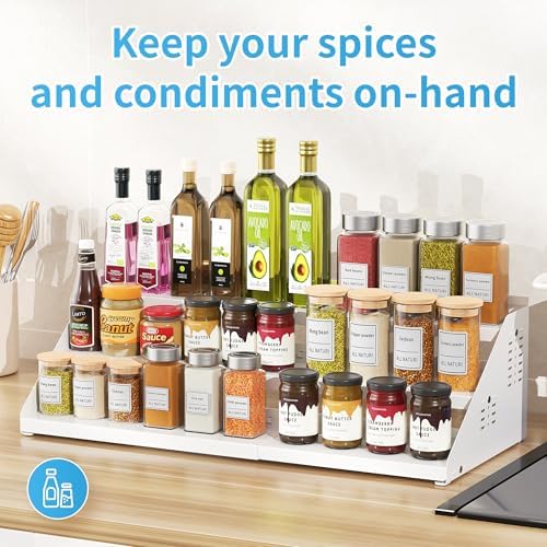 BOIVSHI 3 Tier Expandable Spice Organizer for Cabinet, White