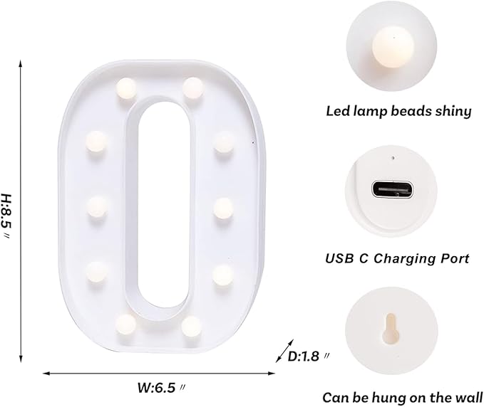 Foaky Rechargeable LED Letter Lights Sign Marquee Light Up Letters Sign for Night Light Wedding/Birthday Party Christmas Lamp Home Bar Decoration (O)