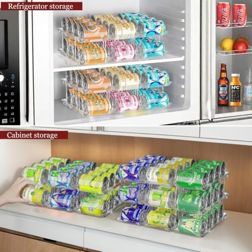 Can Organizer for Pantry, 3 Tier Stackable Rolling Can Storage Rack 2 Pack