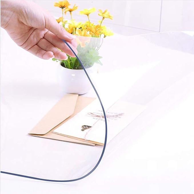 NECAUX Custom Multisize 1.5mm Thick Clear PVC Table Cover Protector - 24 x 46 Inch Water Resistant Plastic Rectangular Vinyl Non-Slip Desk Pad for Coffee Table/Writing Desk