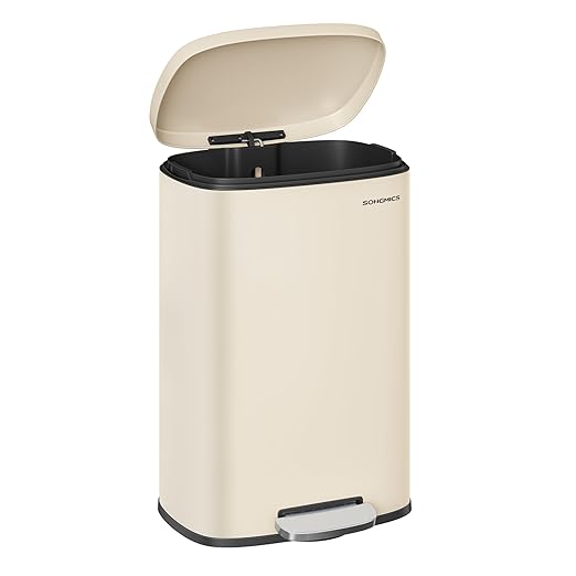 SONGMICS 13 Gallon Trash Can, Stainless Steel Kitchen Garbage Can, Recycling or