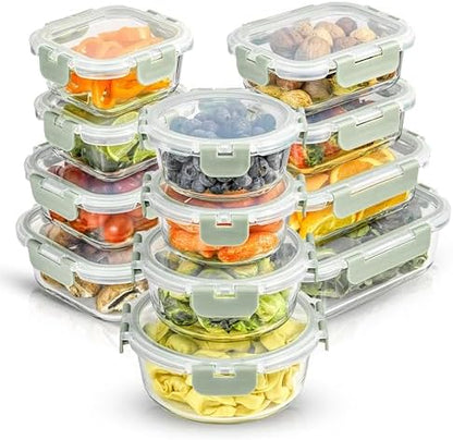 JoyJolt 24pc Borosilicate Glass Storage Containers with Lids | 12 Airtight/Freezer Safe Food Storage Containers for Pantry and Kitchen | Meal Prep Container for Lunch | Glass meal Set