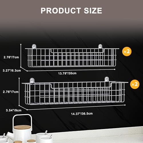 Spice Rack Wall Mount, 4-Pack Seasoning Organizer for Kitchen Storage Organization, Spice Holder Shelf Saving Space for Cabinet, RV, Pantry, Silver