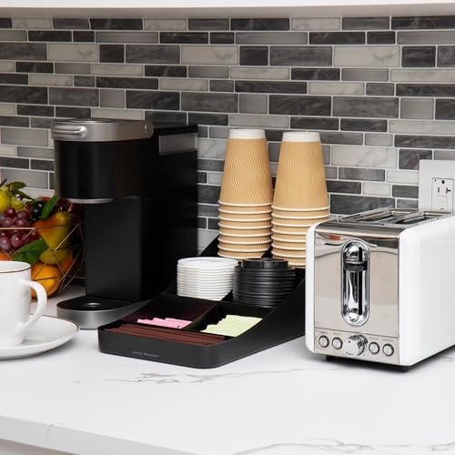 Mind Reader 7-Compartment Coffee Condiment Organizer, Cup and Lid Holder, Countertop Station for Coffee Bar, Breakroom, Kitchen, Set of 2, Black
