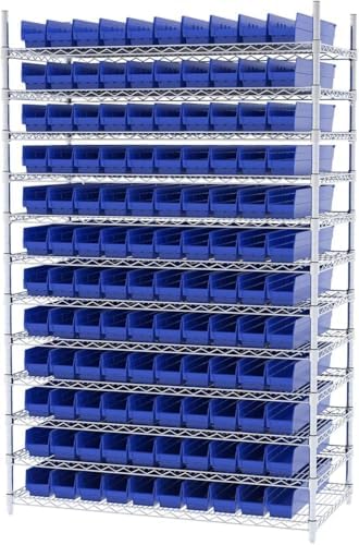 Akro-Mils 30124 Heavy Duty Plastic Shelf Bins, 24"x 4"x 4", Blue, 12-Pack