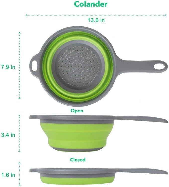 2 Pack Kitchen Foldable Silicone Strainer Colanders, Collapsible Colanders