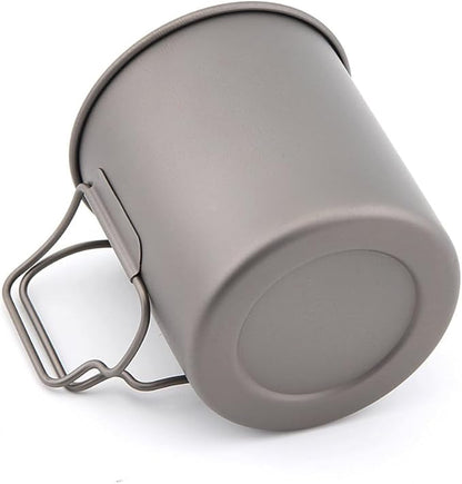 Titanium Camping Mug 750 ml / 25 oz Single-Wall Pot with Lid, Ultralight Backpacking Cup, Folding Handles, Boil Water & Cook Meals for Hiking, Bushcraft, Outdoor Survival