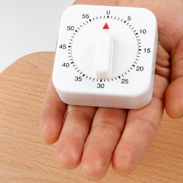 White Timer Clock Square 60-Minute Mechanical Kitchen Timer Wind up Visual