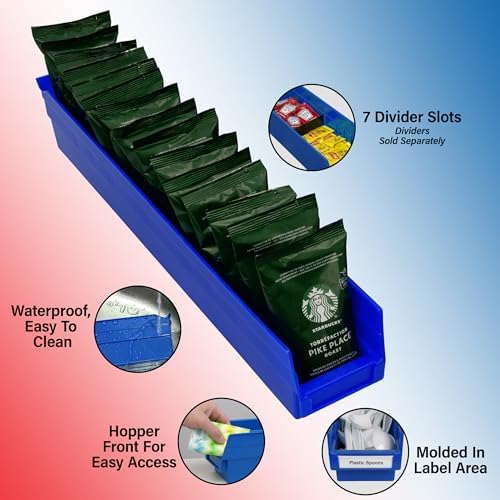 Akro-Mils 30124 Heavy Duty Plastic Shelf Bins, 24"x 4"x 4", Blue, 12-Pack