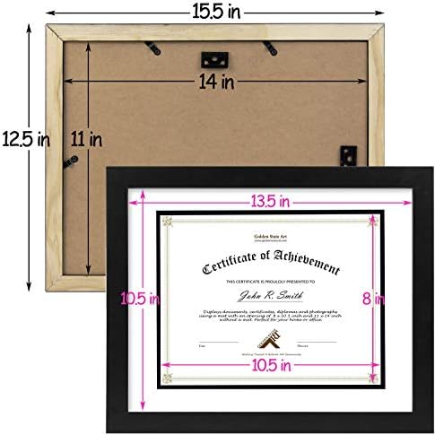 Golden State Art 11x14 Diploma Frame for 8.5x11 Document,Solid Wood/Glass | Fit For 11X14 Document & Certificates Without Mat,Double Mat(White With Black) ,Black ,2 Pack