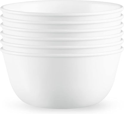 Corelle Vitrelle 28-oz Soup/Cereal Bowls Set of 6 Chip & Crack Resistant Dinnerware Bowls for Soup, Ramen, Cereal and More, Triple Layer Glass, Winter Frost White
