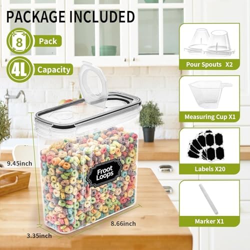 8PCS Large Cereal Containers Storage [4L/135.2 oz], Food Storage Containers