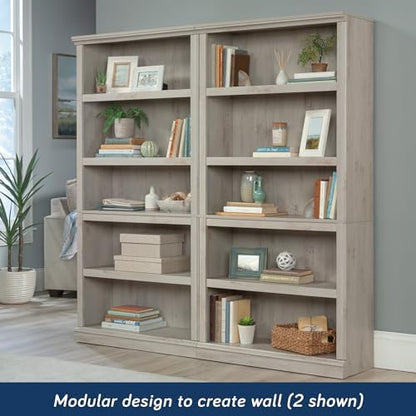 Sauder 5 Tier Book Shelf Wooden Bookcase Multipurpose Bookshelf for Home Office, Living Room, in Chalked Chestnut
