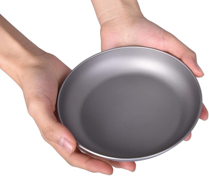 iBasingo Titanium Pan Dish Plate with Carry Mesh Bag Ultralight for Outdoor Camping Tableware Cookware Mess Kit A-Ti1102T