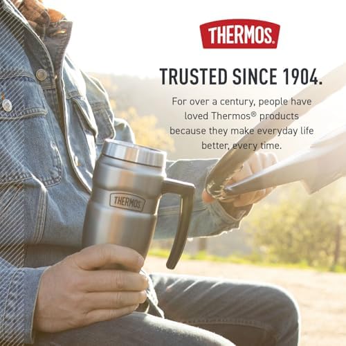 THERMOS Stainless King Travel Mug with Handle, 16oz, Rustic Red